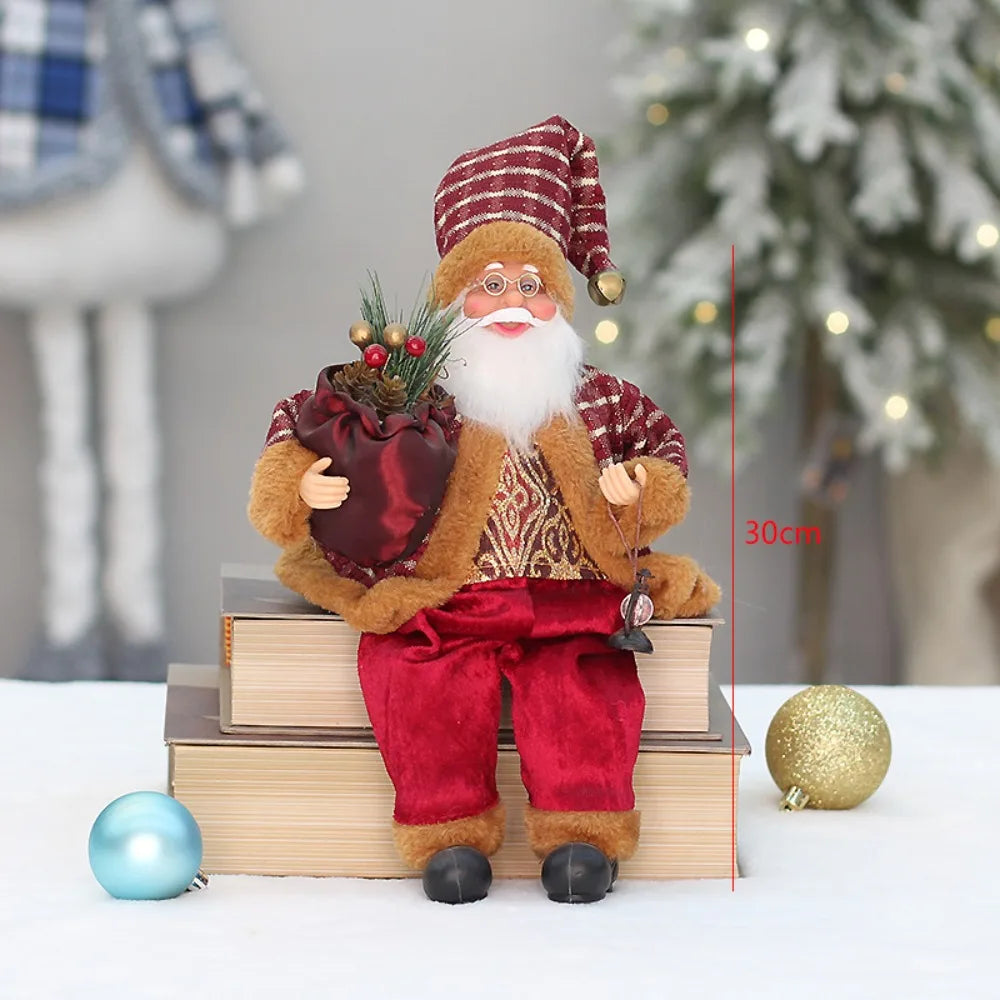 Christmas Decorations 30cm Sitting Santa Claus Gift Window Display Ornament