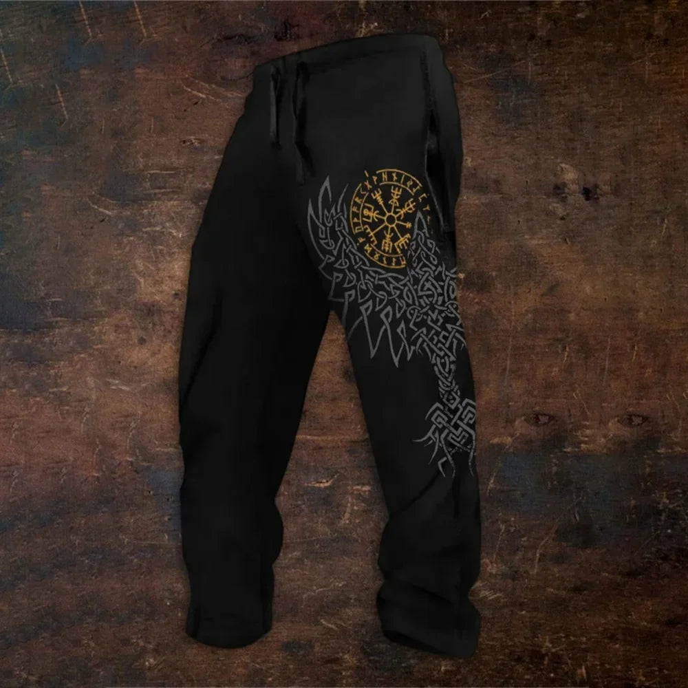Loose And Casual men's New Bamboo Leaf 3D Printed sweatpants, Versatile And Fashionable Pocket Drawstring Sports Pants