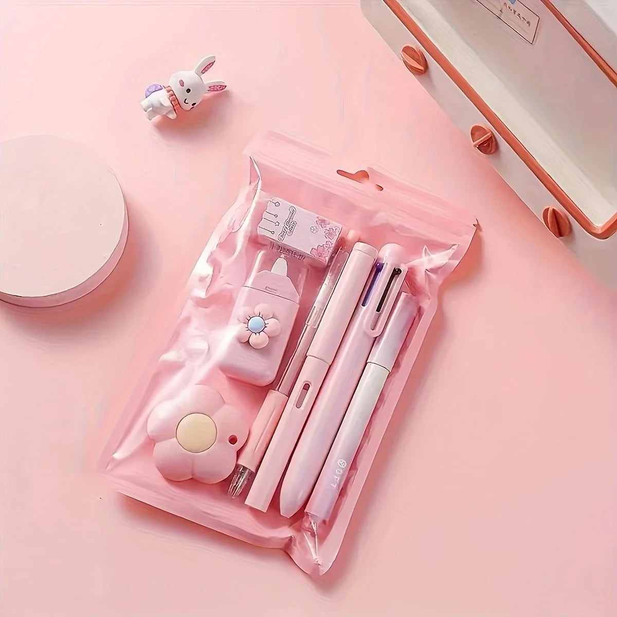 7Pcs/set School Supplies Gift Box Gel Pen 6 Color Ballpoint Pen Pencil Utility Knife Rubber Durable and Diverse Stationery Set