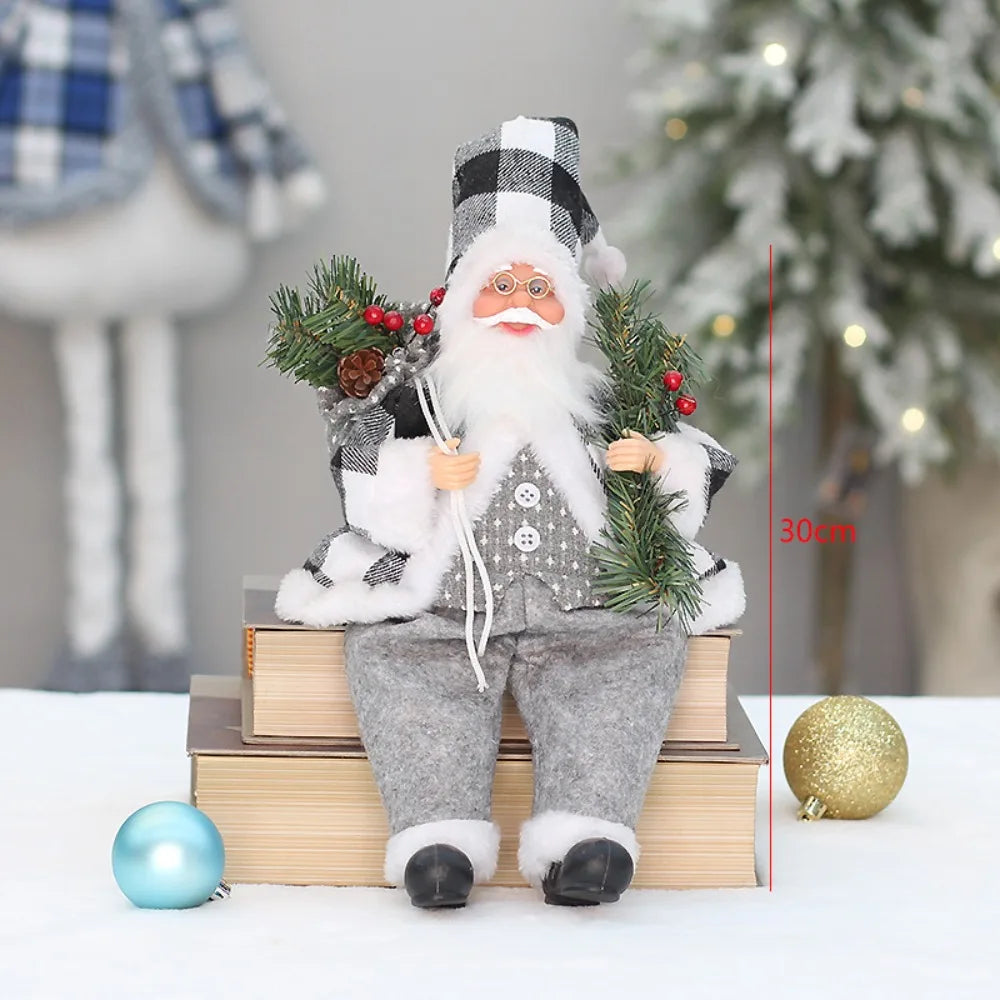 Christmas Decorations 30cm Sitting Santa Claus Gift Window Display Ornament