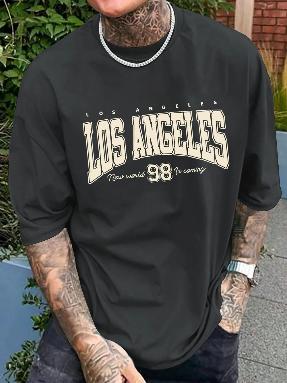 Fashionable new men's summer Los Angeles printed breathable round neck T-shirt outdoor casual versatile top