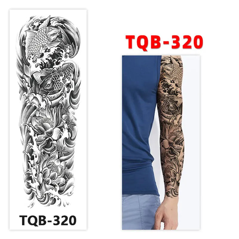 Large Arm Tattoo Sticker Full Sleeve Temporary Tattoos for Men Fish Wolf Tiger Tattoo Fake Tatoo for Women Waterproof Body Art