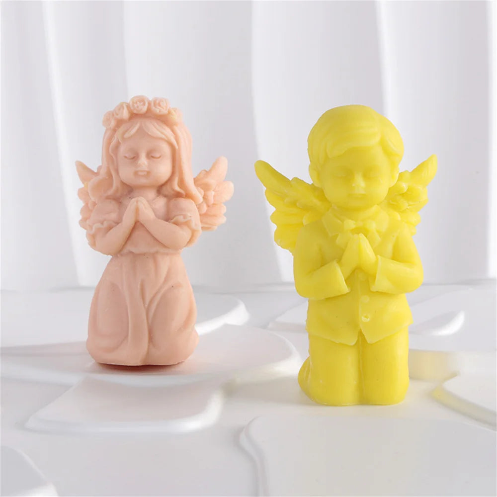 Silicone Fondant Mold 3D Prayer Angel Boy Girl DIY Soft Pottery Plaster Chocolate Jelly Cake Decor Baking Tools Resin Craft Mold