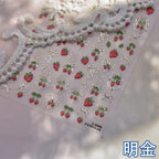 Sweet Strawberry Bow Nail Art Stickers 5D Gold Silver Strawberry Cherry Metal Nail Stickers DIY Japanese Nails Decoration Decals