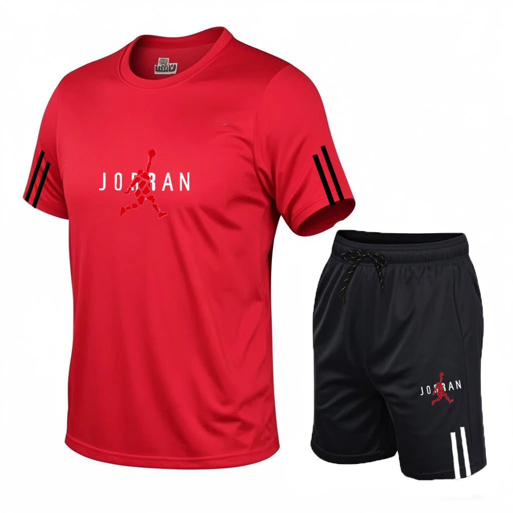 2026 men's casual sports two-piece set, fashionable printed short sleeved and shorts, running sports short sleeved set