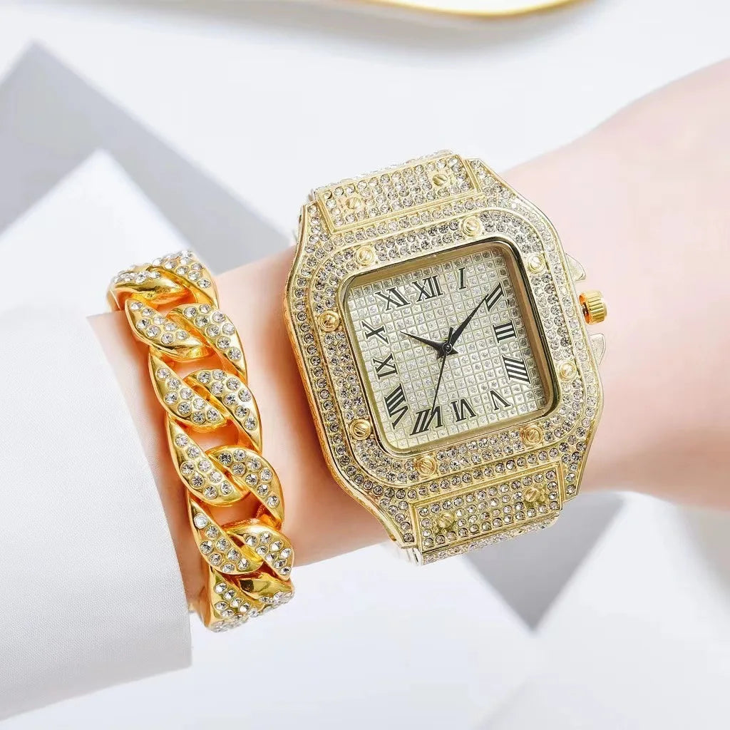 2pcs Luxury Fashion Men Women Watch Set Silver Strap Ladies Quartz Wristwatch Alloy Bracelet For Ladies Gift (without box)