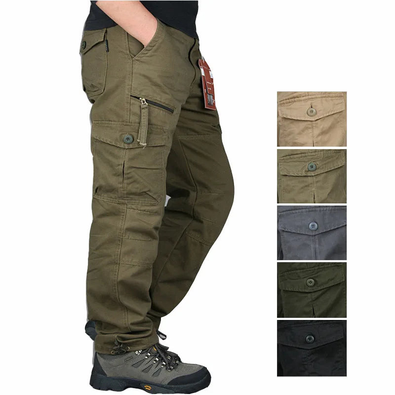 Spring Cargo Pants Man Cotton Reinforced Utility Military Outdoors Man Work Trousers Long Tactical Pants For Men Fashion Casual