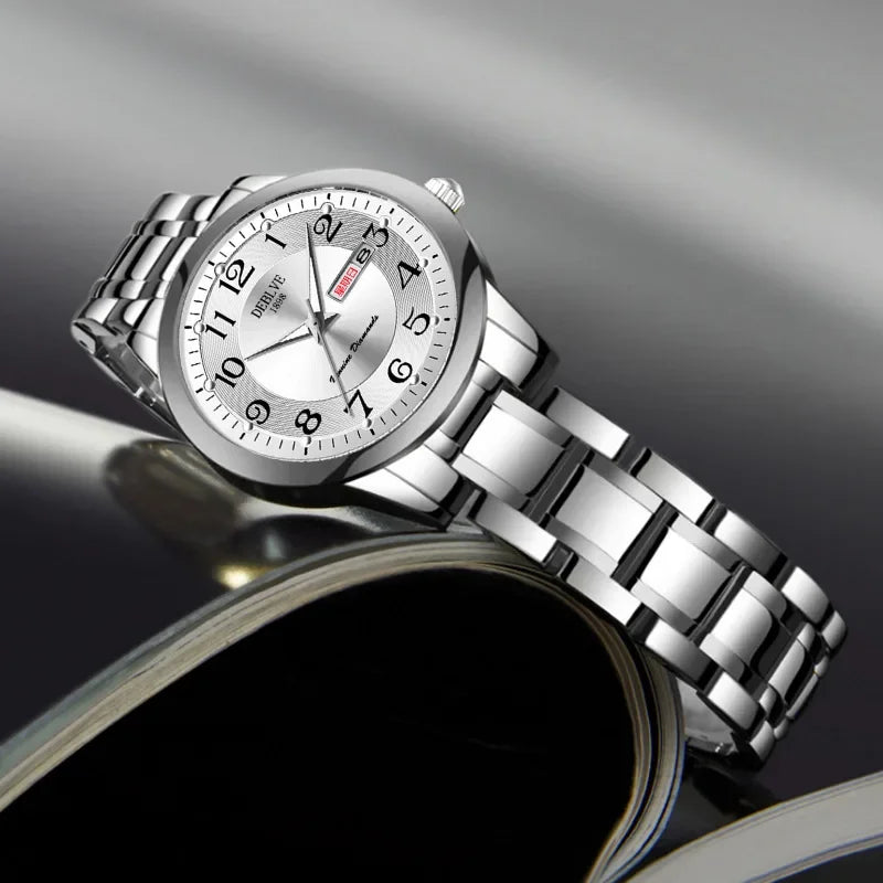 Ladies Fashion Ultra-thin Steel Band Dual Calendar Luminous Waterproof Digital Scale Watch Quartz Watch for Women Gift Clock