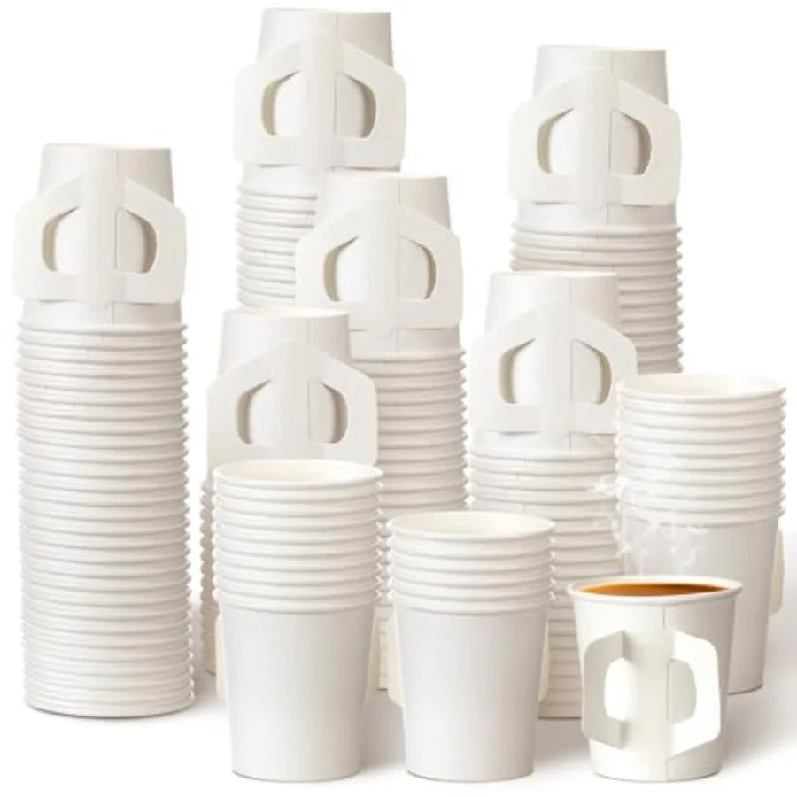Count 4 oz Disposable Espresso Cups Bulk with Handles White Disposable Paper Cups for Coffee Espresso Tea Hot Cold Drinking Bev