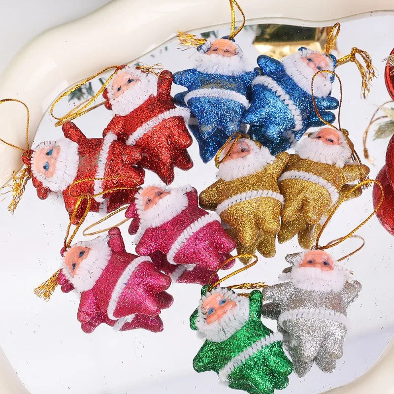 Simulation Santa Pendant Mini Santa Claus DIY Colorful Doll Glittering Hanging Christmas Tree Ornament New Year Home Party Decor