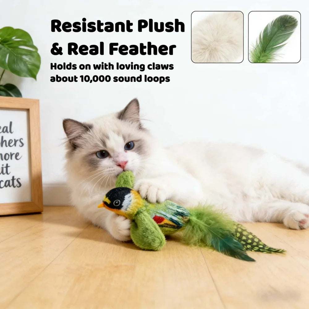 Interactive Cat Bird Toy with Sound Smart Induction Realistic Feathers Catnip Hanging Wall Mount Hunting Gear Indoor Cats Kitten