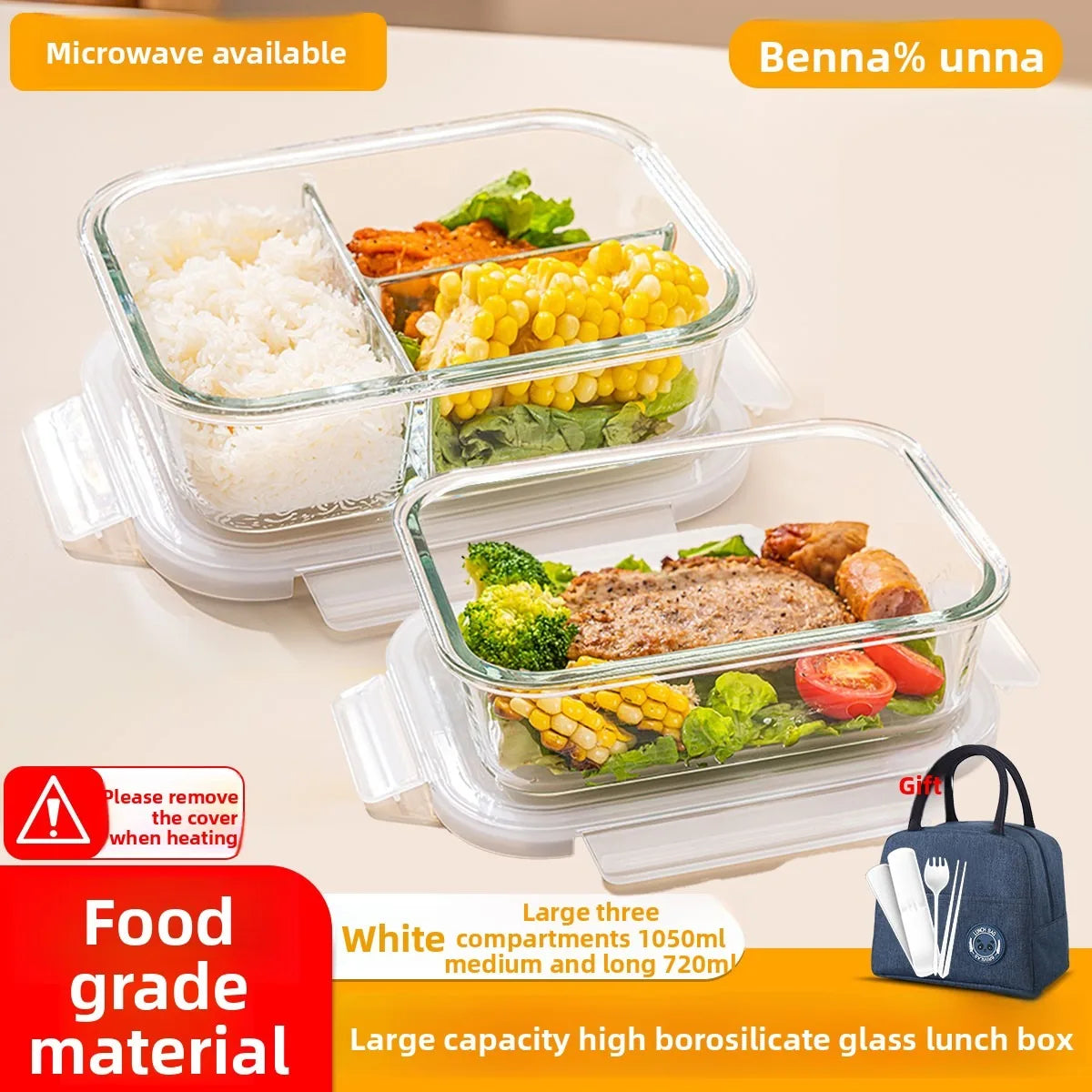 High Borosilicate Glass Lunch Box with Vent Lid,Microwave Safe Leak-Proof Food Storage Container,Multi-Size Options,Easy Clean.