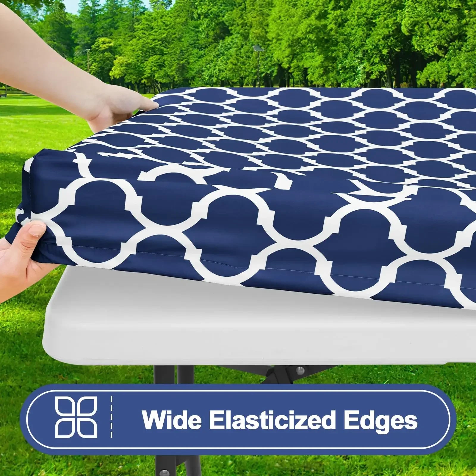6 Foot Waterproof Elastic Fitted Tablecloths Rectangle Washable Polyester Table Cover Camping Outdoor