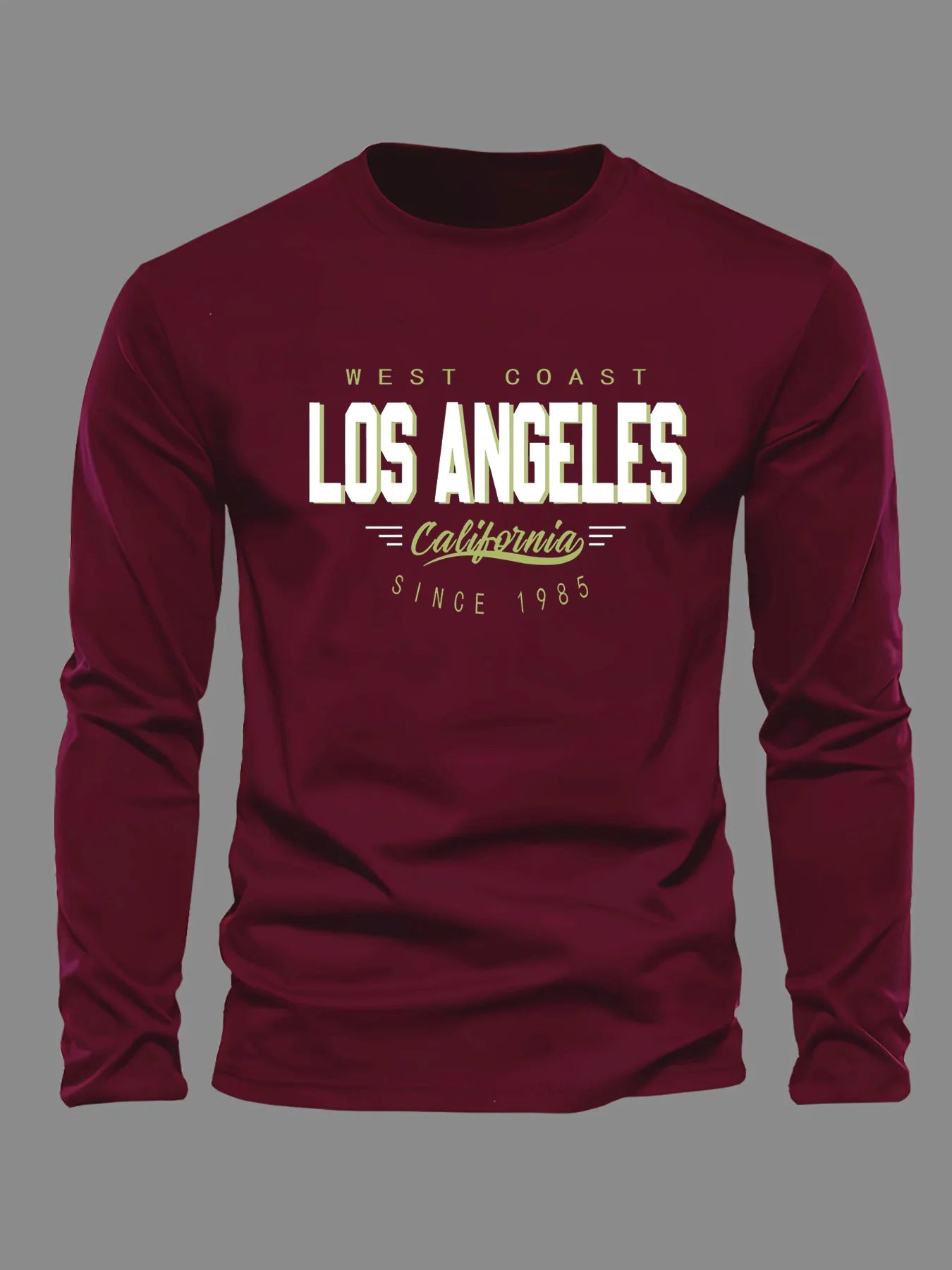 Men's 100% pure cotton loose and comfortable casual sports California letter printed round neck long sleeved T-shirt top