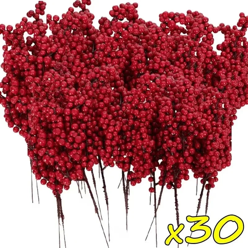 1/50PCS Christmas Artificial Red Berries Branches Xmas Tree Garland Flower Arrangement Branches Holly Berry Fake Flowers Plant