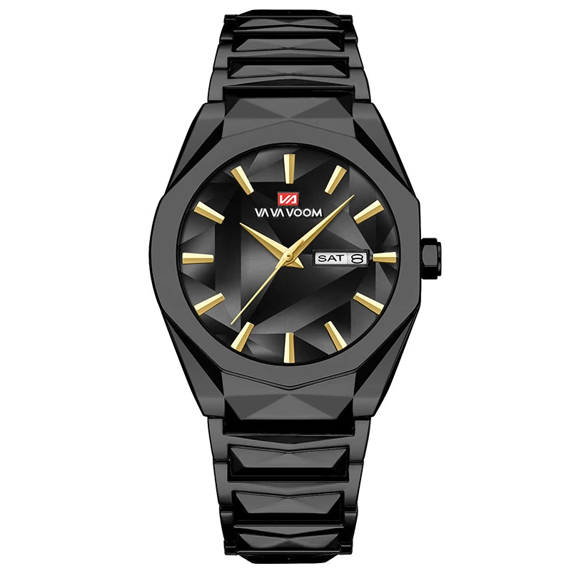 Men's Watch Business And Leisure Dual Calendar Waterproof Stainless Steel Strap Color Changing Dial Quartz Watch Clock Gift
