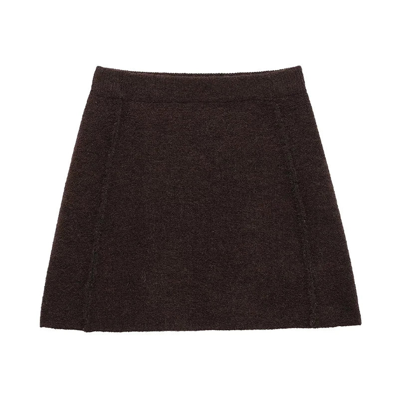 Elegant Brown Knitted Cardigan Skirt Suit Women Single Breasted Sweater Mini Skirts Set 2025 Autumn Chic Street Lady Outfits