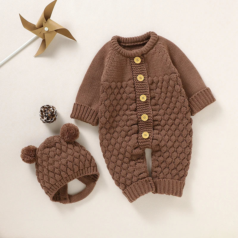 Newborn Baby Romper Shoes Gloves Set Knit Girl Boy Jumpsuit Boot Mitten Solid Toddler Infant Long Sleeve Clothing 4PC Fall 0-18M