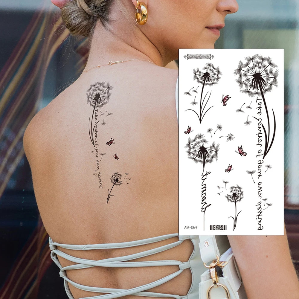 Elegant Floral Temporary Tattoos for Women - 6 Sheets Waterproof Body Art (Rose, Butterfly, Feather Designs) - Back Arm Fake Tat