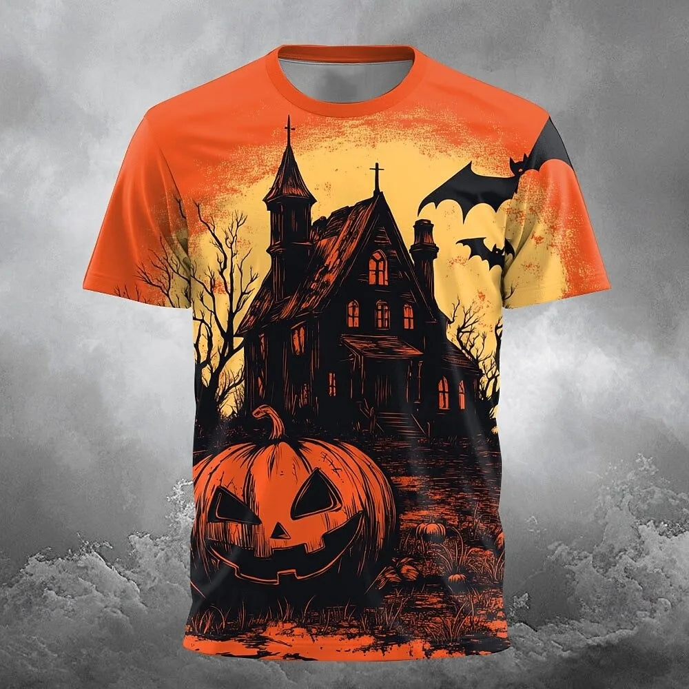 Pumpkin Graphic 3D Print Men's Women's T-Shirt Halloween Theme Family Party Short Sleeve Tees Oversize Round Neck Unisex Clothes