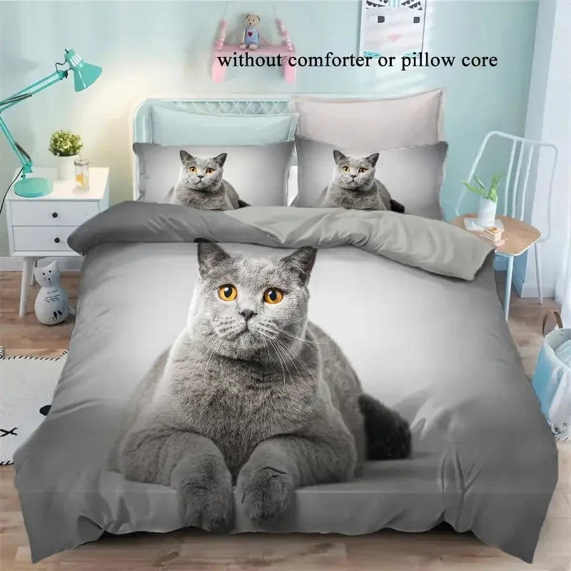 Cute Cat 3pcs Duvet Cover Set, 3D Digital Printed Duvet Cover, Soft Comfortable Breathable Bedding Set for Bedroom, Dorm