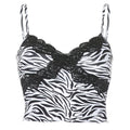 Casual Y2k Lace Zebra Stripes Women T Shirt Sleeveless Slim Sexy Sling Clothing 2023 Summer Fashion Crop Top Goth Punk Camisetas