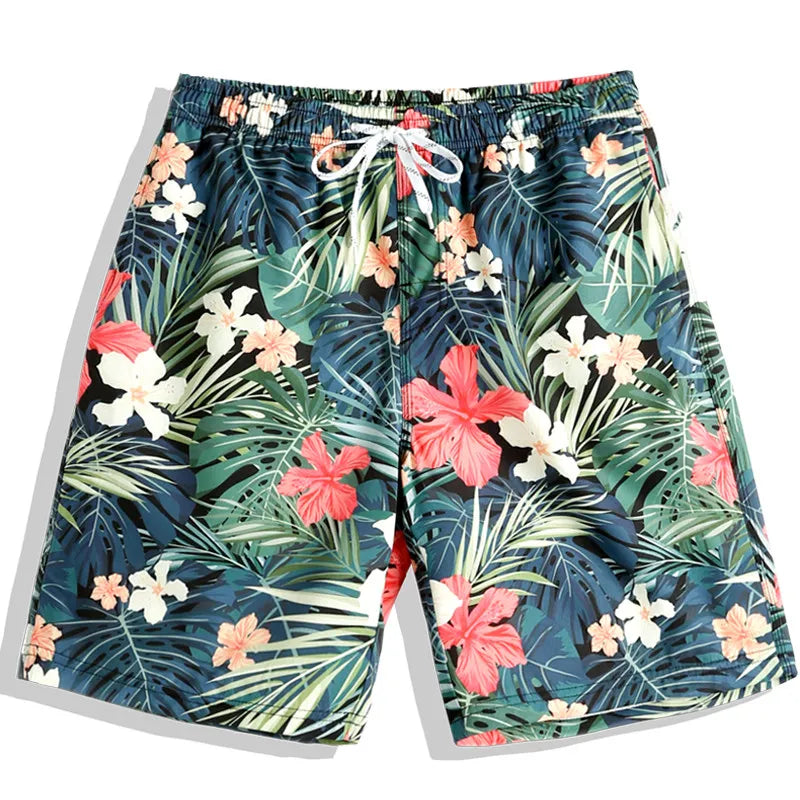 Retro Nautical Style Coconut Tree, Anchor, Sailboat 3D Print Men's Beach Shorts, Vacation Surfing Casual Swim Trunks