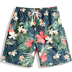 Retro Nautical Style Coconut Tree, Anchor, Sailboat 3D Print Men's Beach Shorts, Vacation Surfing Casual Swim Trunks