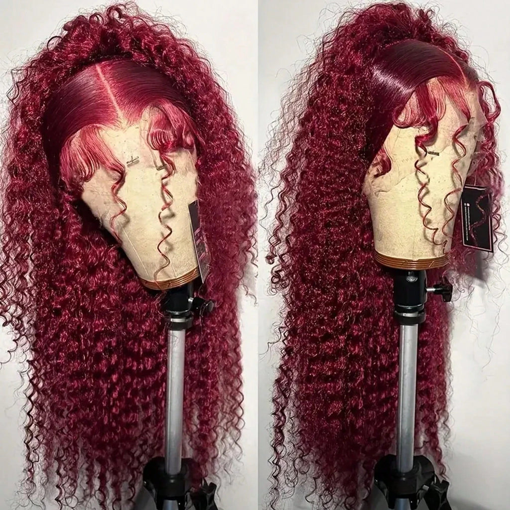 99j Burgundy Curly 13x6 Hd Lace Frontal Human Hair Wig Deep Wave Real Colored Brazilian Pre Plucked Wigs For Women 250 Density