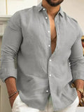 Men's Solid Color Cotton Linen Shirt Classic Button-Up Lapel Long Sleeve Loose Casual Top Spring Summer Fashion 2026