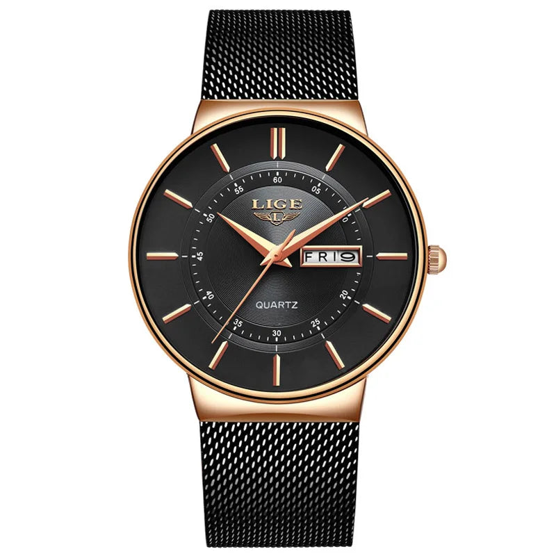 LIGE 2024 Luxury Men Watches Waterproof Ultra Thin Date Clock Male Steel Strap Casual Quartz Watch Men Sports Wrist Watch Man