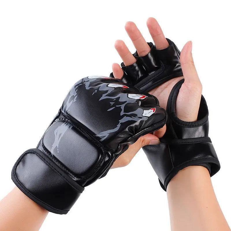 1 Pair of Pu Boxing Gloves Mma Gloves Half Finger Sandbag Taekwondo Muay Thai Gloves Professional Boxing Training Equipment