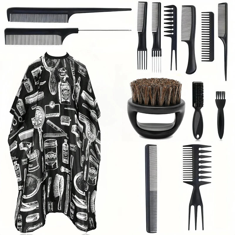 WANMEI Salon Barber Cloak Set Barber Stylist Cloak with Adjustable Buckle Neck Dust Removal Brush and Comb Barber Shop Tool