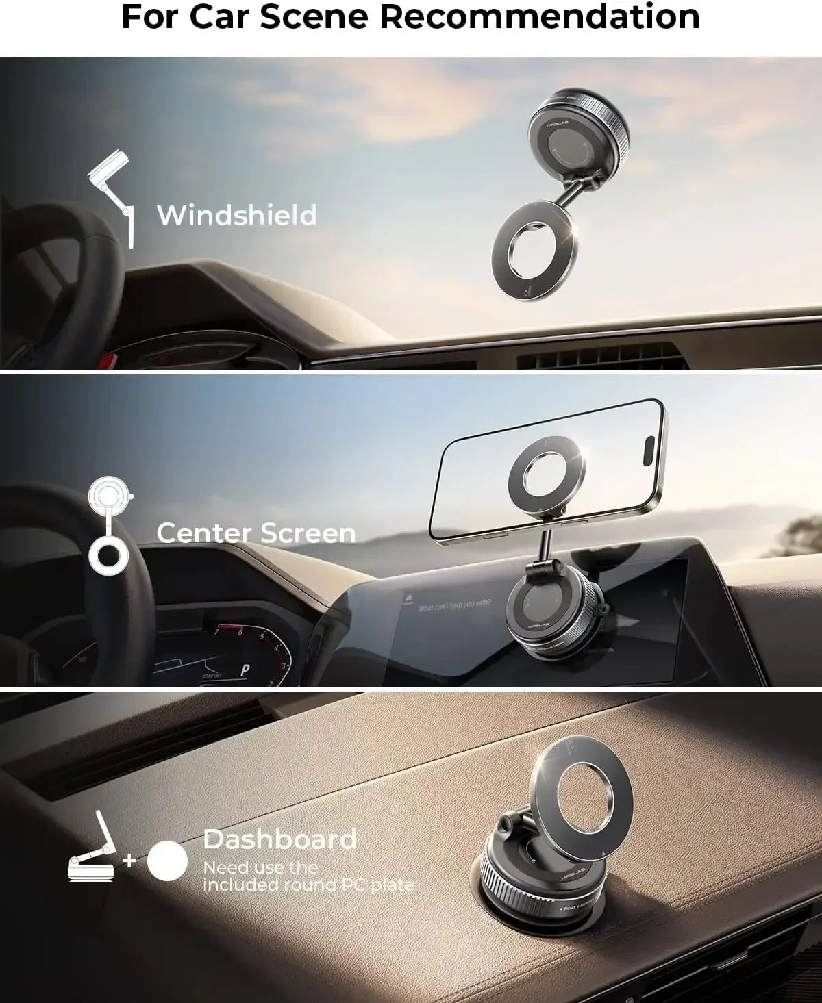 2025 Magnetic Phone Holder Magsafe Compatible Vacuum Suction Cup 360° Rotation Car Truck Mount Universal Fit Portable Foldable