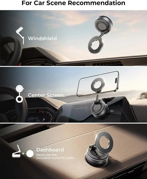 2025 Magnetic Phone Holder Magsafe Compatible Vacuum Suction Cup 360° Rotation Car Truck Mount Universal Fit Portable Foldable
