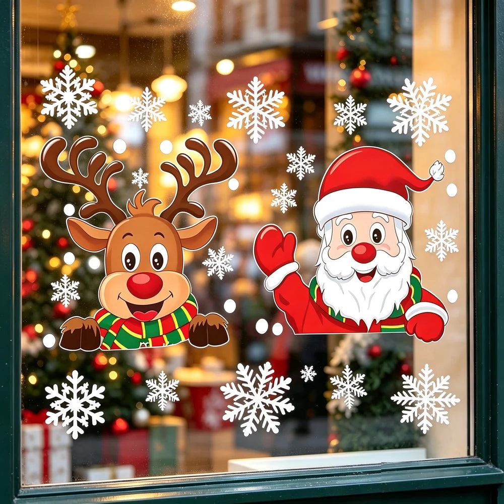 Christmas Window Cling Stickers Santa Claus Reindeer Snowflake Gift Box Window Decals for Xmas Home Shop Glass Door Window Decor