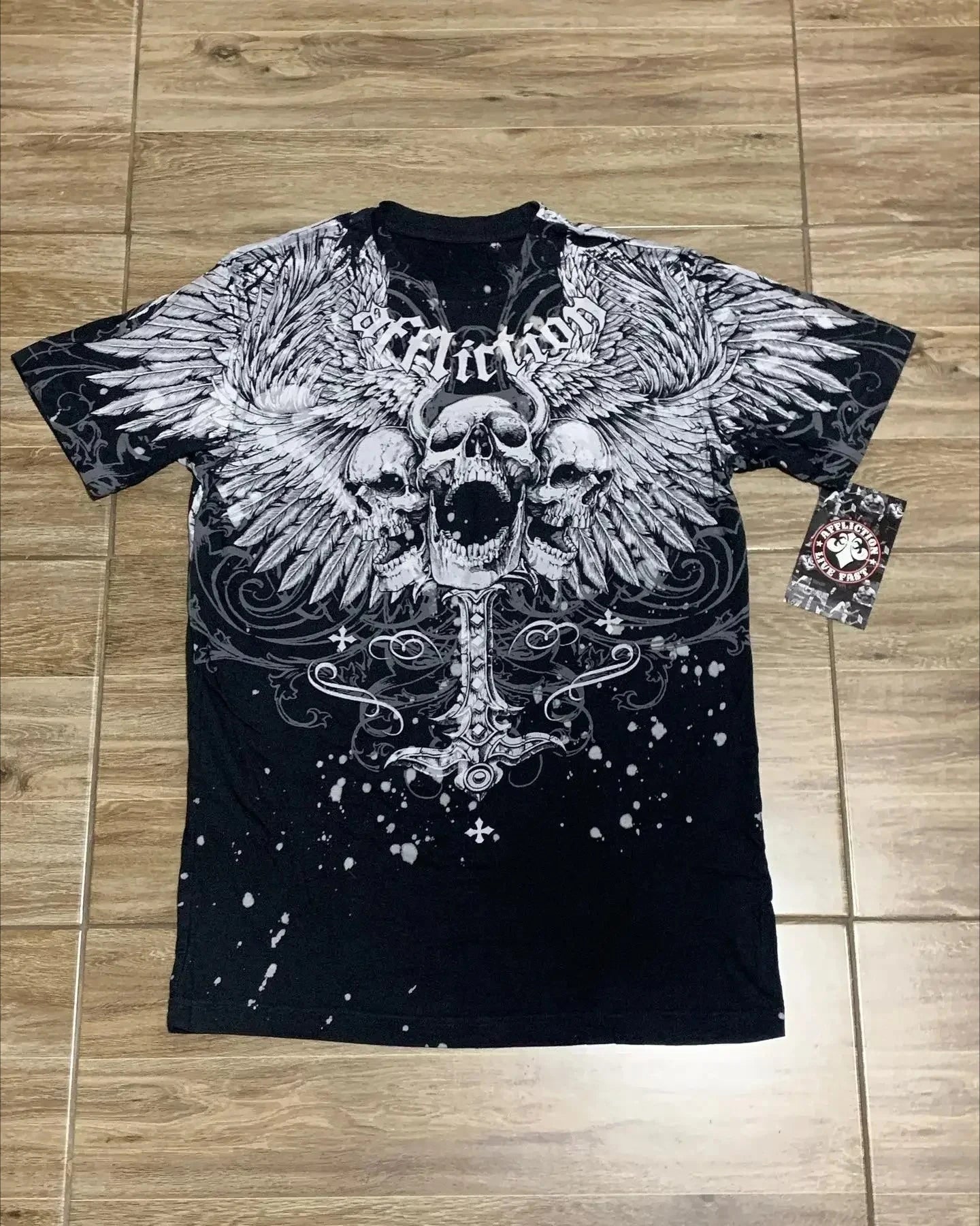 2000s affliction T-shirt Vintage Clothing Punk Hip Hop Graphic Print Oversized T shirt Men Round Neck Cotton Short Sleeve Tops