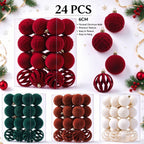 24PCS Flocked Christmas Tree Ornament Balls 6CM DIY Velvet Xmas Tree Hanging Pendants New Year Xmas Home Decoration Navidad 2026