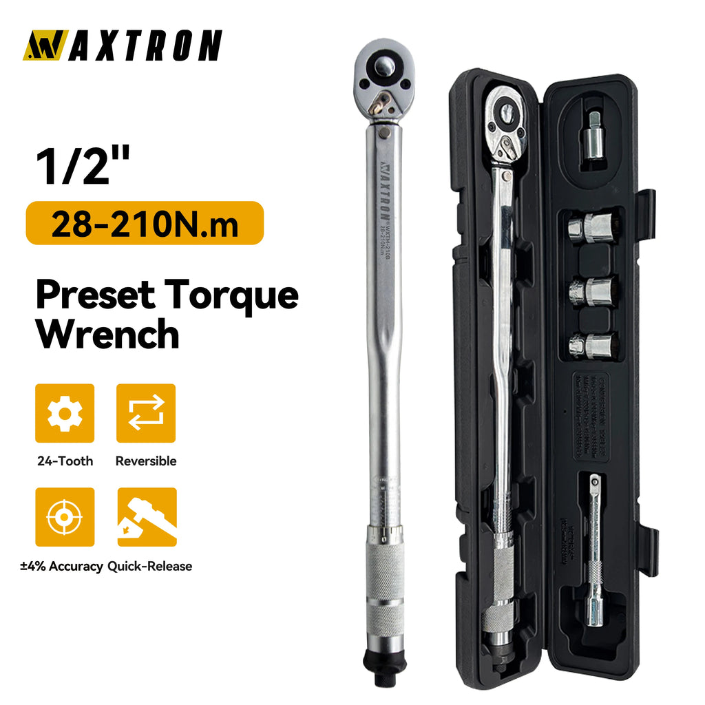 Waxtron Torque Wrench Set 1/2'' 28-210N.m Preset Torque Wrench 6PCS High Precise Hand Tools For Car Motorbike Repair