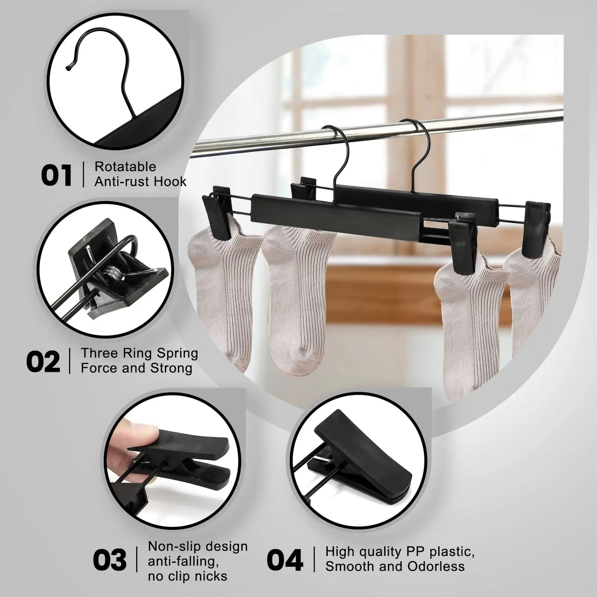Pants Hangers with Adjustable Non-Slip Clips Anti-Rust Hanging Hook for Trouser,Skirts,Jeans,Clothes Hangers