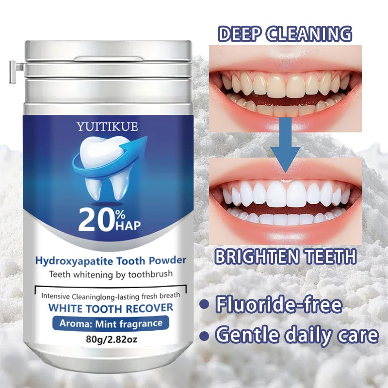 20% HAP Hydroxyapatite Tooth Powder: Teeth Whitening, Deep Cleaning, Enamel Protection, Long-Lasting Fresh Breath (Mint) 80g