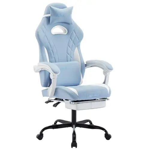 Gaming Chair with Footrest and Massage Lumbar Support, Ergonomic Computer Gamer Chair, Office Video Game Chairs (Cyan