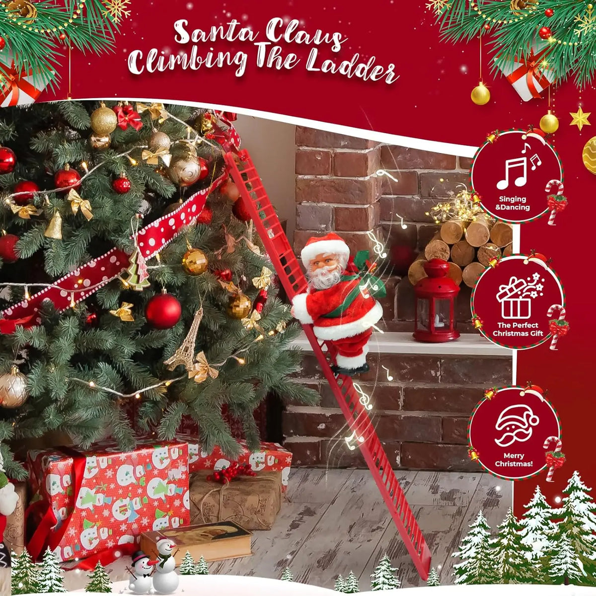 Christmas Electric Santa Claus Climbing Bead Toy Decoration for Children Gift Mall Display Holiday