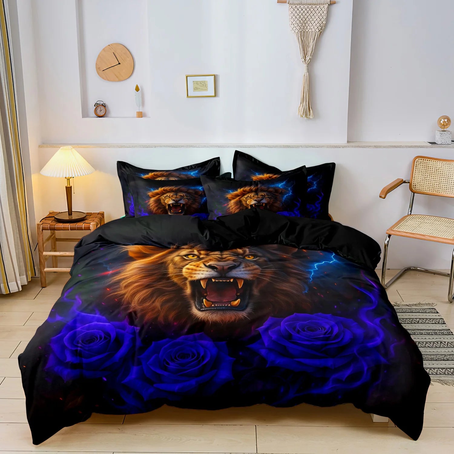 3pcs Set,Romantic Wolf & Rose Print Bedding Duvet Cover Set (1 Duvet Cover + 2 Pillowcases), HD Print For Home And Dorm Use