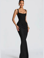 Fashion Solid Strapless Backless Pleated Dress Women Sleeveless Waist Slimming Long Gown Spring Lady Evening Party Robe 2026 New