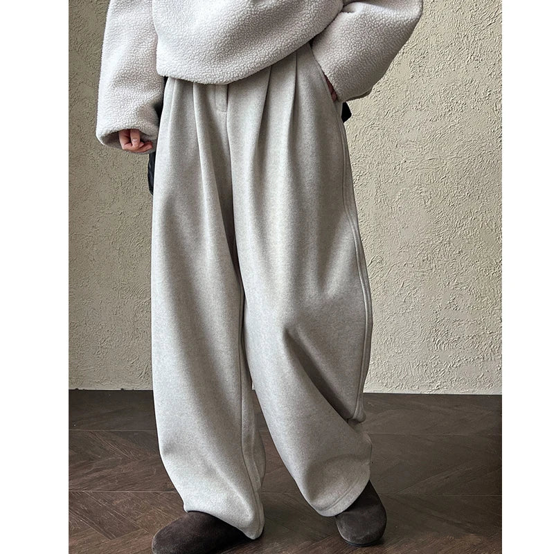 2025 Women Winter Autumn Thick Pants High Waist Wide Leg Warm Woolen Pants Fashion Clothes Vintage Pants Female Trousers