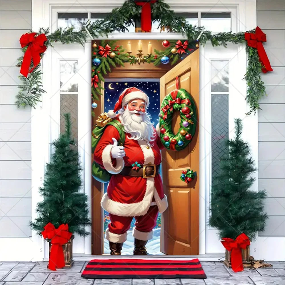 Christmas Theme Santa Claus Santa Dog Snowman Door Cover Banner Festive Party Decoration Supplies Photography Props Xmas Gifts