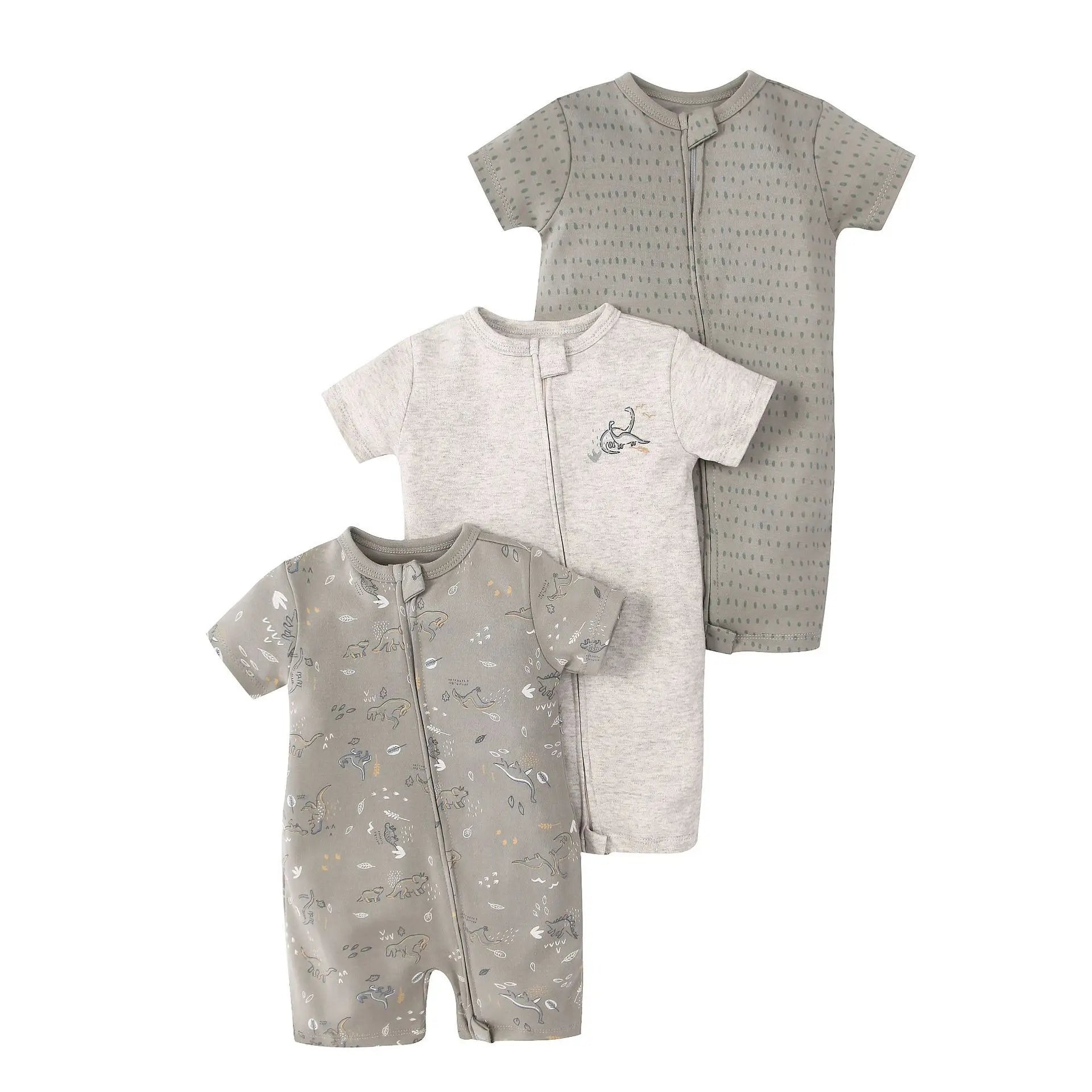3Pcs/lot New Zipper Infant Baby Girl Boy Clothes Cartoon Short Sleeve Cotton Baby Romper Clothing For Newborn Jumpsuit 6-24 M
