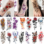 1 Sheet Phoenix Fox Rose Temporary Tattoos For Adult Forearm Ankle, Fake Tattoo Sticker Long Lasting Realistic Waterproof Tatoos