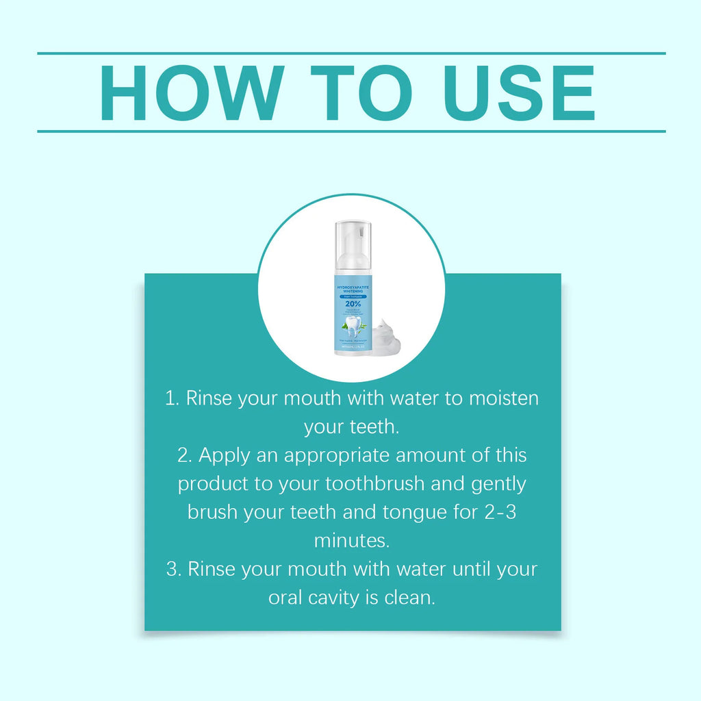 20% Hydroxyapatite Foam Toothpaste Teeth Whitening Mousse Enamel Repair Sensitive Teeth Oral Care Fresh Breath Cleaning Foam